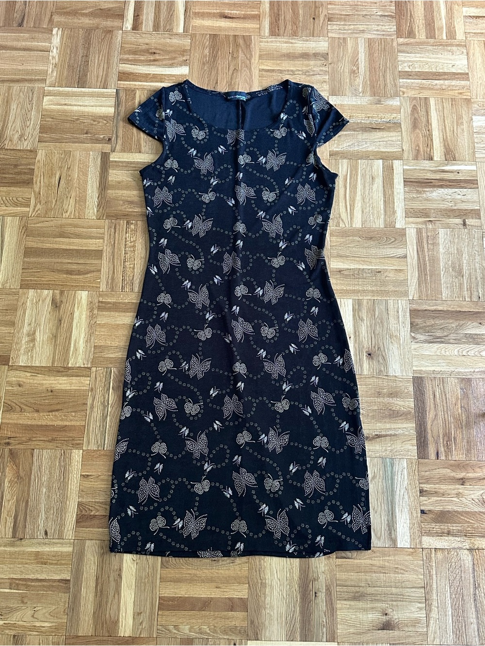 Vintage Black Midi Dress with Butterflies